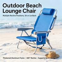 Chaise de plage pliante inclinable 2-en-1, dossier réglable en 5 positions, tube en acier, chaise longue portable, vente en gros directe d'usine