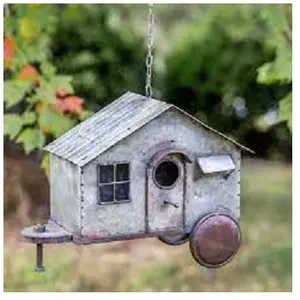 Rumah burung logam galvanis antik gantung rumah perlengkapan taman rumah burung taman tonggak logam rumah burung
