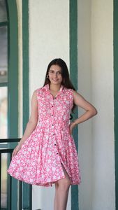 Robe midi élégante de style bohème chic, imprimée à la main, col rabattu, saison estivale, robe à imprimé floral pour femmes - Product Image 6