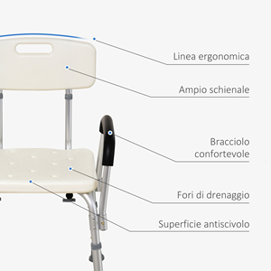 HOMCOM Asiento de ducha con respaldo y reposabrazos Asiento de bañera, silla de altura ajustable - Product Image 6