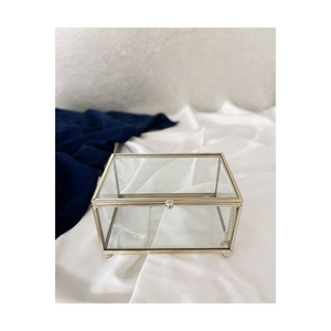Boîte à bijoux rectangulaire en verre élégante et moderne, 3 compartiments, cadre en laiton doré, décoration d'intérieur, conteneur de rangement - Product Image 4