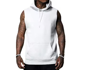 Camiseta sin mangas con capucha para hombre, camiseta sin mangas de gimnasio de talla grande con logotipo personalizado, chaleco con capucha para hombre, ropa de entrenamiento personalizada, camiseta sin mangas de gran tamaño para hombre - Product Image 3