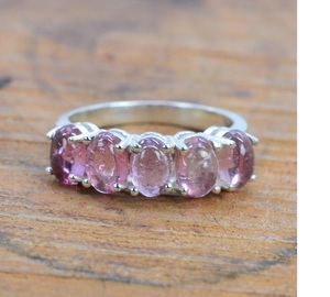Turmalina Rosa 925 Plata de Ley cinco piedras preciosas naturales anillo de joyería elegante para mujer - Product Image 1