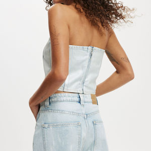 Mode féminine bustier tubulaire haute qualité coton Denim coréen Unique couleur imprimé croisé conception décontracté chemise pour femmes OEM - Product Image 4