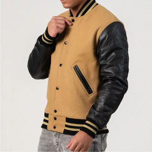 Camel Brown & Black Design Varsity Letterman Chaquetas con color personalizado y logotipo Mangas de cuero Warm Varsity Jacket para unisex - Product Image 4