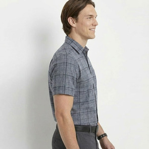 Chemise habillée pour homme personnalisée, rayée, en fil de bambou teint, coupe classique, manches courtes, style formel écologique - Product Image 4