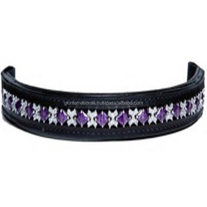 Exportador al por mayor de La India, banda para la frente de caballo de cuero acolchado suave hecha a mano personalizada con cristal piramidal multicolor mega Bling - Product Image 2
