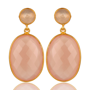 Rose Chalcedony Gemstone Statement Earring Silver Gold Plated Dangle Drop Designer Earrings Jewelry Manufacturer - Product Image 3