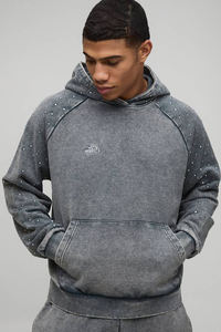 Sudadera con Capucha de Felpa Lavada con Estampado de Diamantes de Imitación y Carbón Vegetal Personalizada, 100% Algodón, Dobladillo y Puños Acanalados para Hombre, Ropa Casual de Otoño - Product Image 4