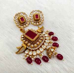 Ensemble de bijoux en or Mosenite lourd pour femme Collier antique avec boucles d'oreilles pour mariage et grandes occasions - Product Image 1