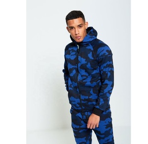 Logo personnalisé unisexe hiver coupe-vent écologique camouflage fermeture éclair et cordon de serrage à capuche survêtement bleu camouflage survêtements pour hommes - Product Image 5