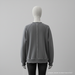 Custom Heavyweight Cotton Women's Winter Grunge Sweatshirt Anti-shrink <b>Raw</b> Edge External Seams Raglan Sleeve Distressed Frayed - Product Image 2