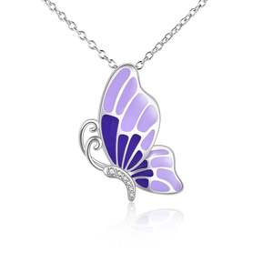 Orecchini a farfalla e collana in argento sterling con intarsio viola a castone - Product Image 1