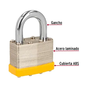 HERMEX base da 50 mm scatola lucchetto di sicurezza da 6 piastre laminate in ferro con gancio corto in Blister cilindro in ottone - Product Image 2