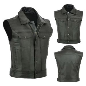 Venta al por mayor personalizado de cuero bordado motociclista estilo sin mangas impermeable transpirable elegante chaleco informal de los hombres - Product Image 4