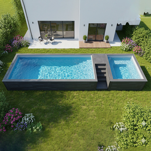 Piscine hors sol en bois et fibre de verre sur mesure avec cascade et fenêtre en verre pour usage familial en extérieur - Product Image 5