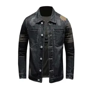 Veste en jean délavée à l'acide sur les épaules à rayures classiques pour hommes, veste en jean délavée à l'acide coupe-vent simple personnalisée, vente en gros