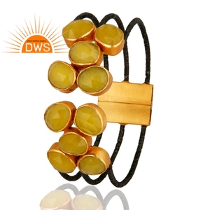 ชุดทองเหลืองทำด้วยมือล่าสุดชุดเครื่องประดับอัญมณีสีเหลืองมูนสโตนชุบทอง - Product Image 2