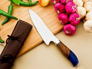 New Wholesale OEM Damasucs Steel 8-Inch Kitchen Chef <b>Knife</b> Other Handle Serrated Edge Industrial Grade High-Polish Finish - Product Image 4