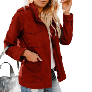 High Street Women's Lightweight 100% Cotton Canvas Jackets <b>Stand</b> Collar Full Sleeves Breathable Jackets - Product Image 3