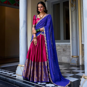¡Gracia DEL SUR DE LA India un toque! Lehenga Choli con técnicas impresas de trabajo de tejido Zari - Product Image 1