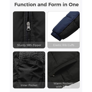 Custom Design High Quality Winter Puffer Jacket Warm Thickened <b>Padded</b> Canvas Coat with Detachable Hood for Men - Product Image 3