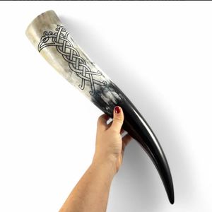 แตรสำหรับดื่มทางศาสนาทำจาก100% เขาควายธรรมชาติขัดเงางานฝีมือแกะสลักสไตล์สัตว์ความจุ300-400มล. ออกแบบโลโก้ได้ตามต้องการ - Product Image 2