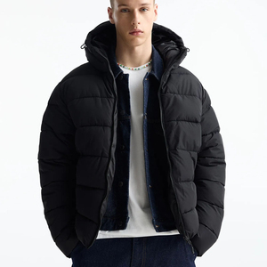 Chaqueta de Plumón de Lujo Gruesa con Capucha y Cremallera Negra de Talla Grande para Exteriores, Chaqueta Abrigada de Invierno con Mangas Largas de Diseñador Lupin Felt Top - Product Image 1