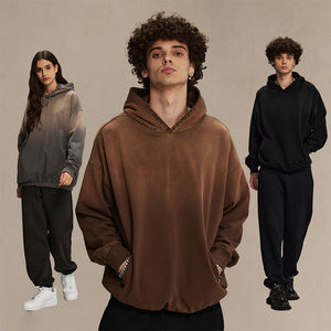 Sudadera con capucha de felpa francesa de gran tamaño de 450G para hombre, sudaderas con capucha con logotipo personalizado lavado y dobladillo retráctil con bolsillo lateral desgastado rasgado teñido en aerosol - Product Image 1