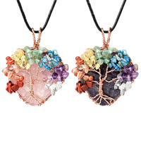 Collier pendentif en pierres naturelles CSJA pour femme G755, nouveau, enroulé de fil, arbre de vie, améthyste, quartz rose, guérison Reiki, cadeau cœur d'amour