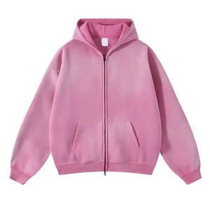 New Design Customize Street Wear French Terry Cotton Acid Wash Zipper Hoodies Rhinestone Sun Faded <b>Zip</b> <b>Up</b> Hoodie - Product Image 3