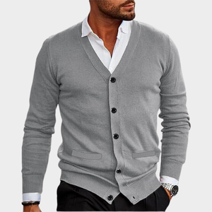 Classique hommes col en v marque Cardigan 100% coton tricoté à manches longues rétro mode veste pour automne Style décontracté - Product Image 3