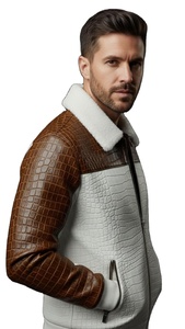 Blousons en cuir premium pour hommes, en cuir véritable embossé crocodile, style tendance, veste d'hiver, design personnalisé, fabrication OEM - Product Image 3