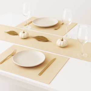 Chemin de table beige tissé côtelé solide de 14x72 pouces de style moderne pour la salle à manger de la ferme de Pâques du printemps et de l'été - Product Image 1