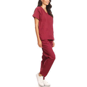 Traje médico con logotipo personalizado de Color rojo para mujer, Top de manga corta para correr, conjuntos de uniformes blancos, uniformes médicos de diseñador al por mayor - Product Image 2