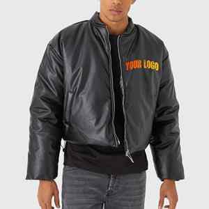 Veste matelassée en toile et cuir pour homme grande taille, style décontracté élégant pour l'hiver, avec capuche et fermeture éclair - Product Image 1