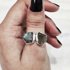 Anillo de Piedra Natural para Mujer, Anillo de Dos Piedras de Labradorita Natural, Regalo de Navidad o San Valentín, Anillo de Plata de Ley 925 - Product Image 2