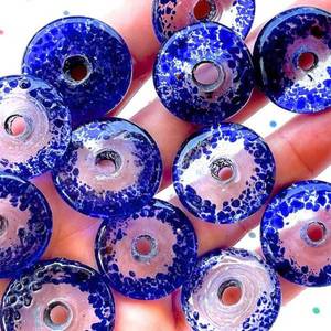 Cuentas de vidrio grandes hechas a mano con manchas, planas, hechas en horno - Cuentas para macramé - Cuentas para centros de mesa - Hallazgo único - Product Image 2