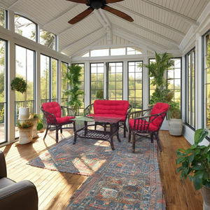 Juego de Muebles de Salón de Ratán, Diseño Moderno Antiguo, Bonanza, Elegante, con Cojín Rojo, Mesa de Centro No Plegable, para Villas - Product Image 3