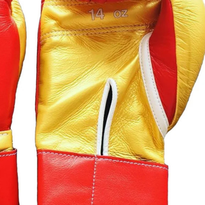 ถุงมือชกมวยหนังแท้สีแดงทองแบบมืออาชีพ พร้อมสายรัดข้อมือแบบเวลโคร สำหรับฝึกซ้อมและแข่งขัน เหมาะสำหรับผู้ชายและผู้หญิง - Product Image 5