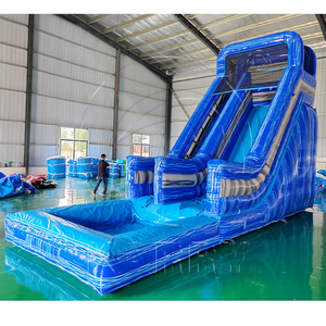 Toboggan aquatique gonflable commercial de 30 pieds, motif marbre bleu et palmier, château gonflable extérieur avec toboggan pour adultes, idéal pour la location de fêtes et les écoles - Product Image 4