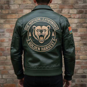 Blouson aviateur de luxe en cuir et toile enduite, fait main, col rabattable, fermeture éclair, coupe confortable, respirant, coupe-vent - Product Image 4