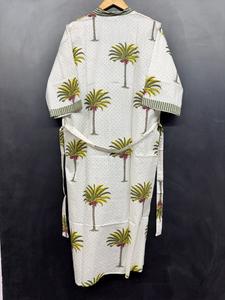 Palm Tree Print Floor-Length Eco-Friendly Washable V-neck Oversized Apron <b>Dress</b> Pure Cotton Indian Women's Night Wear Short - Product Image 5