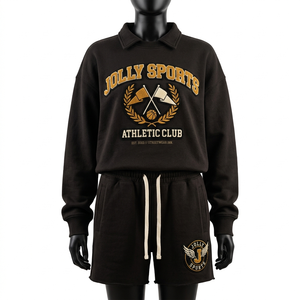 Conjunto de Sudadera con Capucha y Pantalones Cortos de Felpa de Algodón y Poliéster de 320 GSM para Hombre, Color Camel, Estilo Casual, con Logotipo Personalizado Bordado/Aplicado - Product Image 4