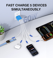 Chargeur USB-C 60W PD QC3.0 Station de Charge Rapide 5 Ports Chargeur Mural Carga Rápida Alimentation OEM Usine pour iPhone 17 16 Samsung iPad
