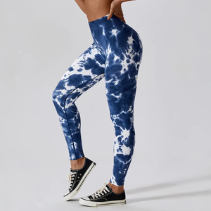 Venta al por mayor de alta calidad Tie Dye Yoga Pantalones deportivos Leggings sin costuras de cintura alta Push up mujer medias Fitness entrenamiento gimnasio ropa - Product Image 1