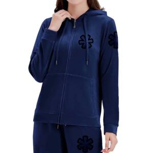 Haute qualité femmes 2 pièces velours velours hiver survêtement Zip Crop sweat à capuche pantalons de survêtement ensemble 100% coton grande taille pour les filles - Product Image 2