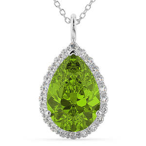 Halo 14k White Gold Necklace 5.19ct <b>Peridot</b> Diamond Pear Shaped <b>Pendant</b> Rhodium Plated Box Geometric Sapphire Sapphire Diamond - Product Image 3