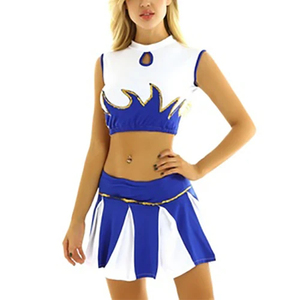 Conjunto de Dos Piezas para Animadora, Top sin Mangas con Cuello Redondo y Falda Plisada, Color Azul y Blanco, Uniforme Deportivo para Primavera/Verano - Product Image 1