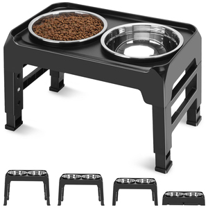 Mangkuk anjing tinggi 4 dudukan mangkuk hewan peliharaan naik tinggi dapat disesuaikan dengan 2 mangkuk makanan anjing baja tahan karat tempat makan hewan peliharaan antiselip - Product Image 1